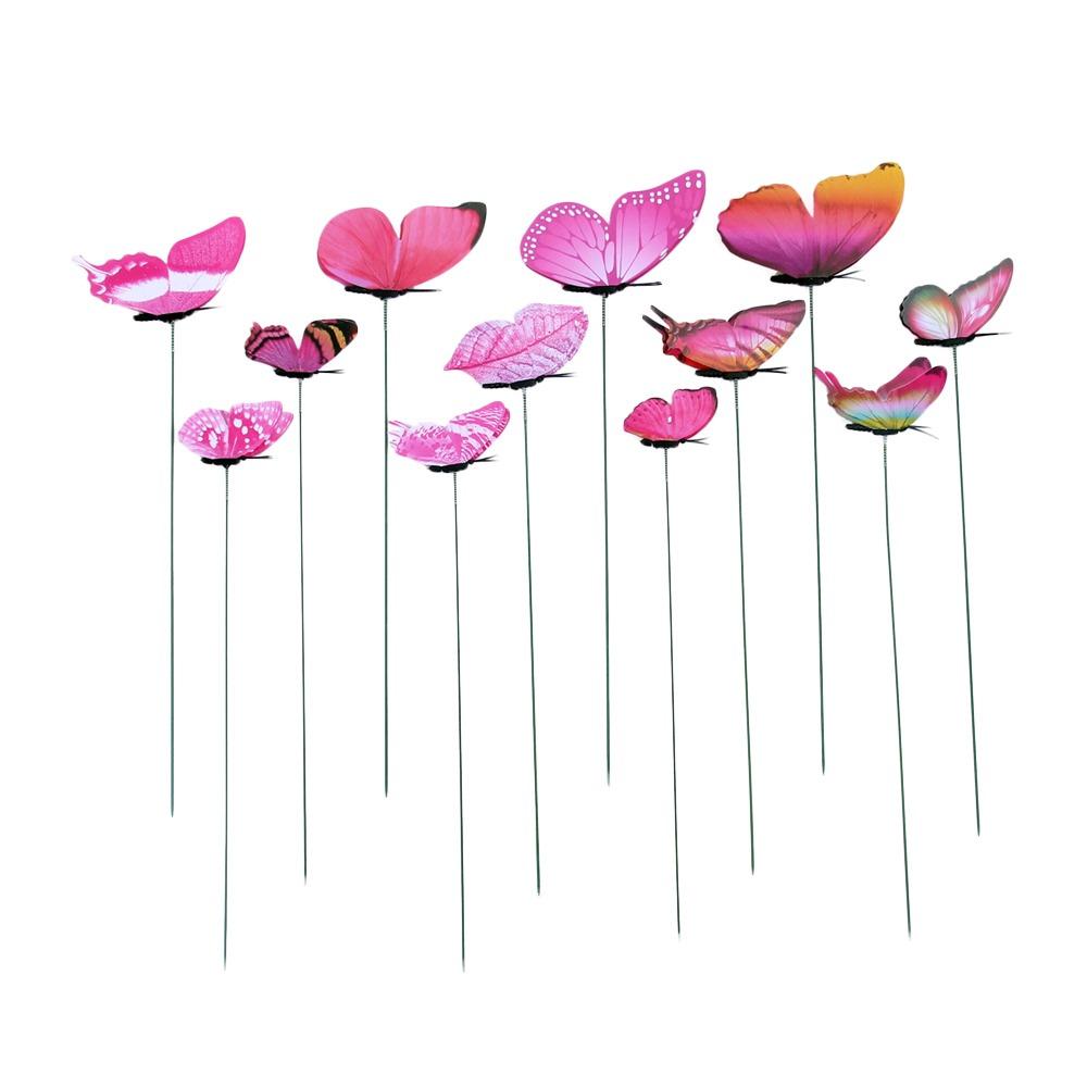 12PCS Multicolor Butterfly Garden Stakes Mixed Size Ornament Simulation Butterfly with Rods Accessories DIY