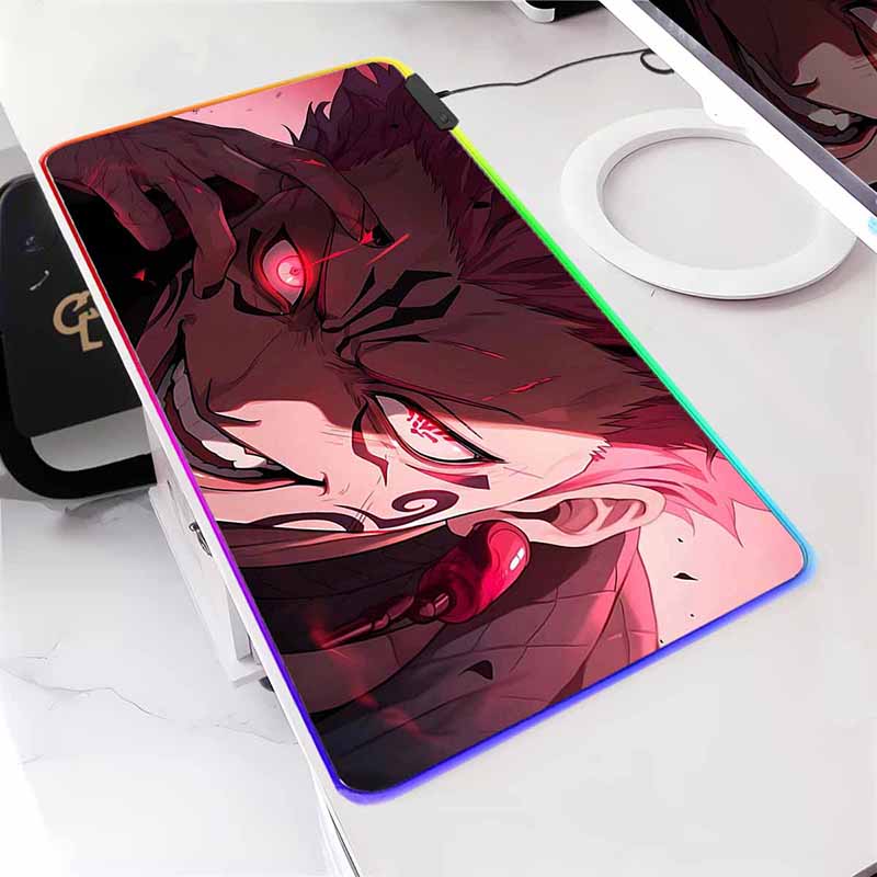 Anime Jujutsu Kaisen Large LED Mouse Mat Rubber Mousepad Gojo Satoru Yuji RGB Mouse Pad Gamer HD Print Table Mat Keyboard Pads