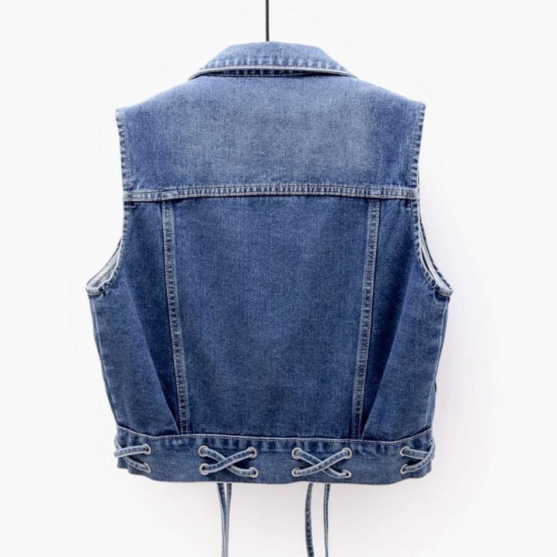 2022 Women's Slim Fit Lace-Up Denim Vest with Large Pockets - Summer Thin, Versatile, and Flattering.