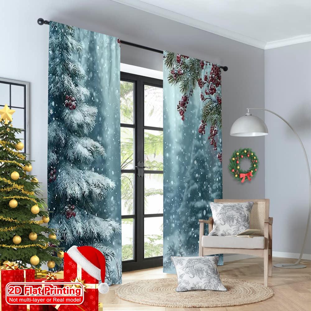 2pcs 2D flat printing Merry Christmas Drapes Forest Winter Machine Washable Polyester Without Electricity Spring Perfect for