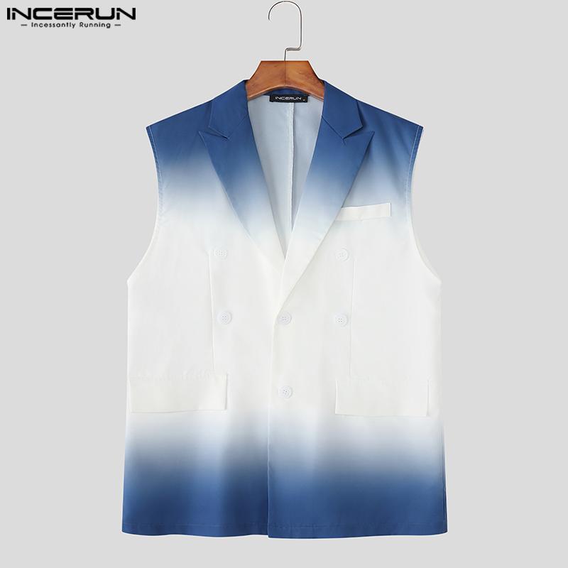 INCERUN Two Pieces Men Sleeveless Gradient Thin Waistcoat and Loose Shorts Outfits Sets