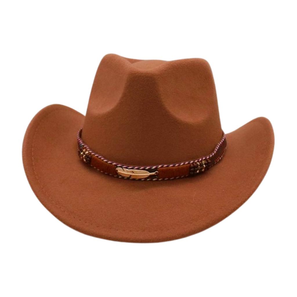 Popular Top Hat Minority Style Metal Feather Western Cowboy Top Hat Men's and Women's Couple Hat Felt Hat