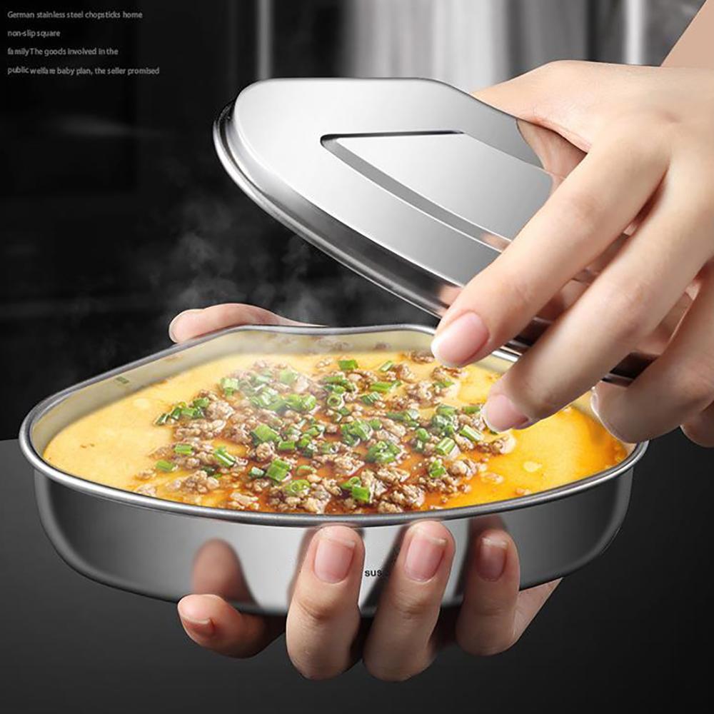 Stainless Steel Steaming Plate Fan Shaped Divided Steaming Plate Household Children's Food Steaming Bowl Kitchen Accessories
