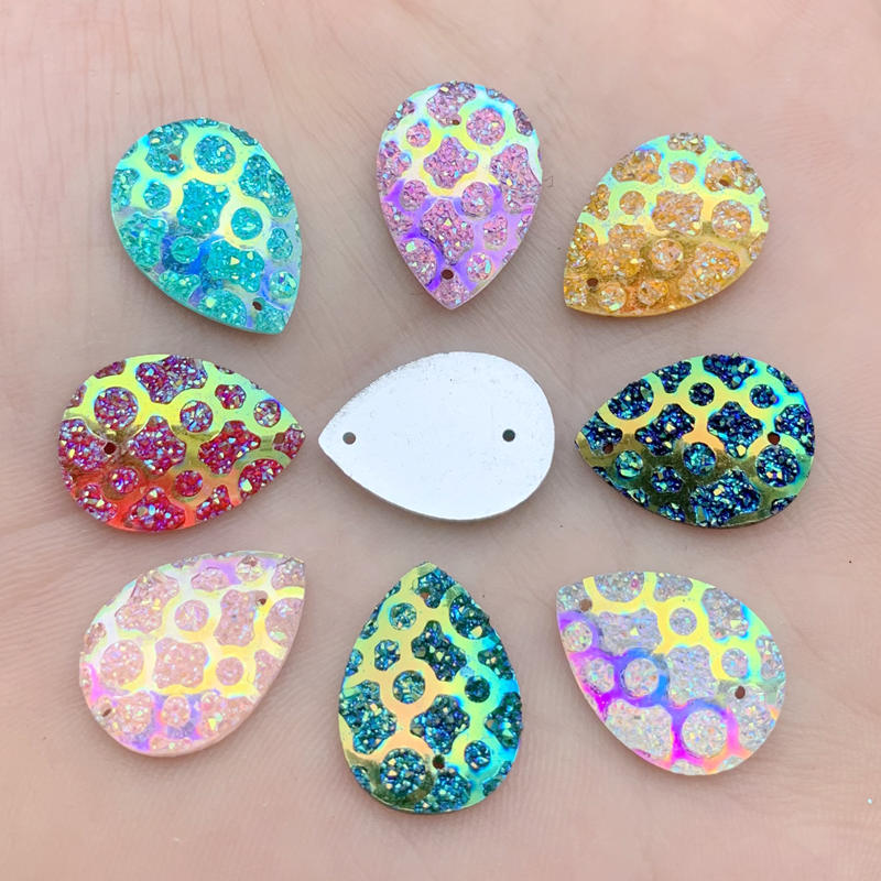 13*18mm Water Drop Resin Gems Stone For Bead Work Flat Back Tigrina Sew On Rhinestones With 2 Holes 40Pieces/lot -A53
