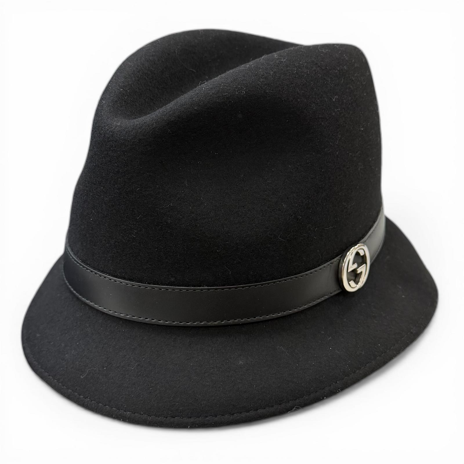 Excellent GUCCI hat black wool mens L 323166 Used