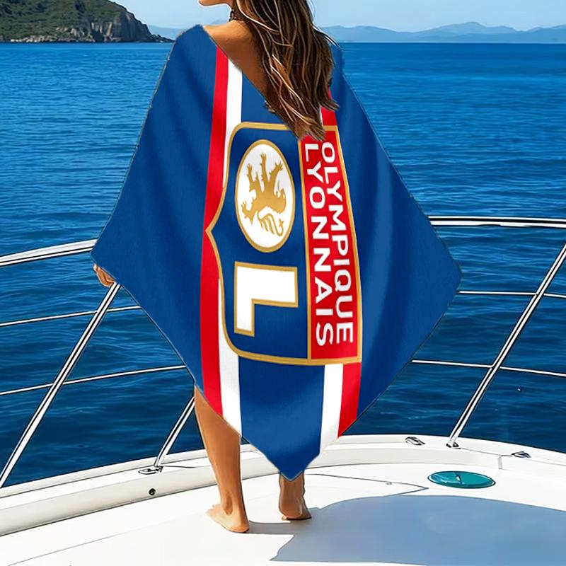 Olympique Football Crest Beach Towel - Soft, Absorbent Microfiber, Lightweight, Ideal for The Beach, Parties, Travel, Camping fan gifts