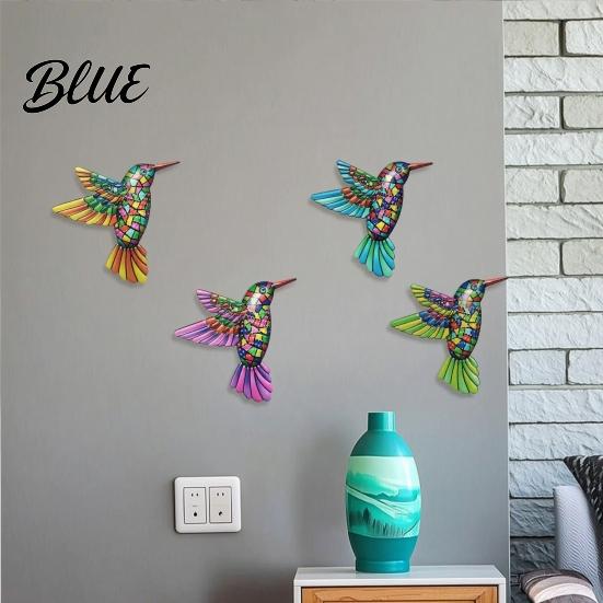 Patio And Garden Wall Decoration Metal Hummingbird Art Decor Iron Colorful Bird Fence Decoration Artistic Ornament for Home Outdoor Sculpture