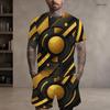 Men s Plus Size Green Black Printed Round Neck Short Sleeve Top And Drawstring Shorts Set