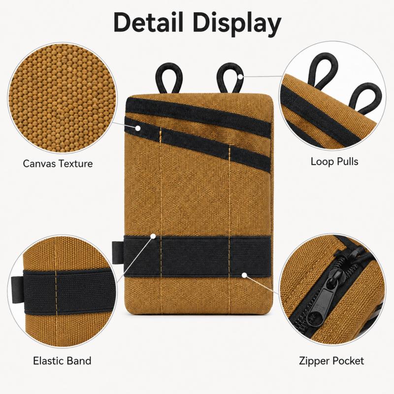 Portable Canvas EDC Organizer Pouch With Zipper Pocket Compact Belt Hanging Storage Bag For Cards Coins Keys Tools And Daily Carry
