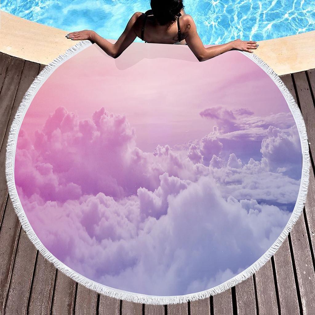 Pastel Aesthetics Round Beach Towel,Absorbent Quick Dry Sand Free Lightweight Travel Camping Bath Towels,Round Throw Blanket