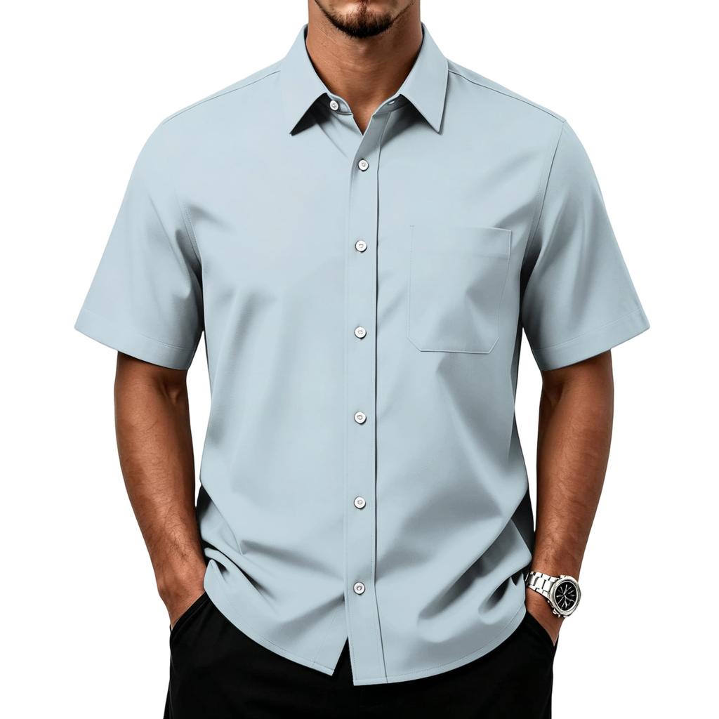 Men's Casual Short Sleeve Button Down Shirt with Chest Pocket Lightweight Breathable Fabric Relaxed Fit Summer Top