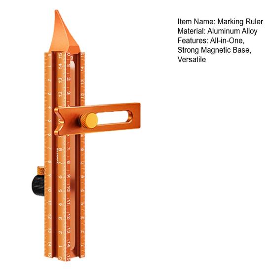 Yousheng Magnetic Marking Ruler, Multi-Function Scribing Tool, DIY Woodworking Scriber Line Maker, Portable Aluminum Alloy Woodworking Compass Scriber