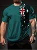 Men'S Australian Flag Pattern T-Shirt - Casual Short Sleeve Crew Neck with UK Flag And Southern Cross Design, Red And Black Ripped Paper Effect, 100%