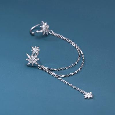 1PC Eight Star Ear Clips Earrings Link Chain Cubic Zircon Ear Jewelry For Women Fashion Gifts Wholesale S-E1121
