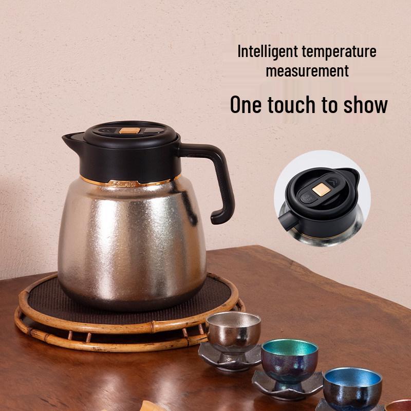 Qingshui® 1500ml Pure Titanium Stewing Teapot with Tea Separator & Temperature Display Vacuum Flask