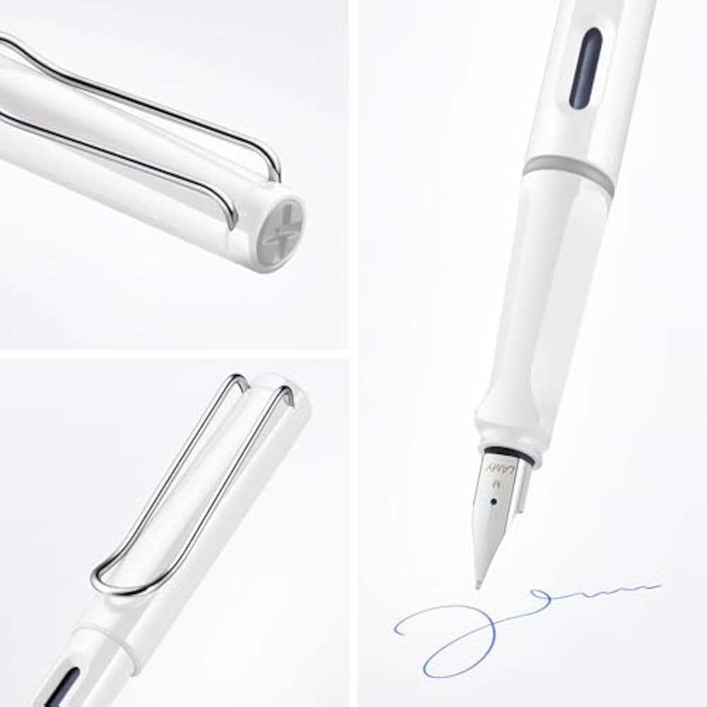 LAMY (Ramy) Safari White Fountain Pen - Ergonomic Grip and Polished Steel Tip Size EF - Perfect f...