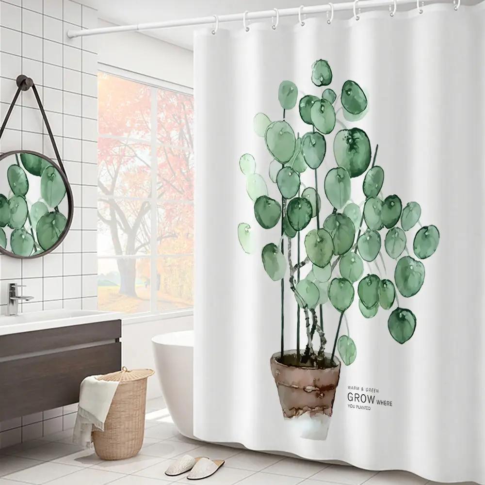 Purple Hydrangea Flower White Shower Curtain Landscape 3D Green Plant Waterproof Polyester Bathroom Curtains Bath Screen Decor