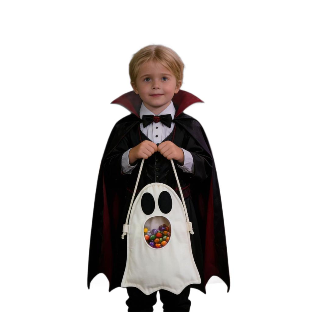 Halloween Ghost Candy Bag Portable Treat Storage Sack with Drawstring Handle Reusable Fabric Gift Holder for Party Favors and Trick or Treat