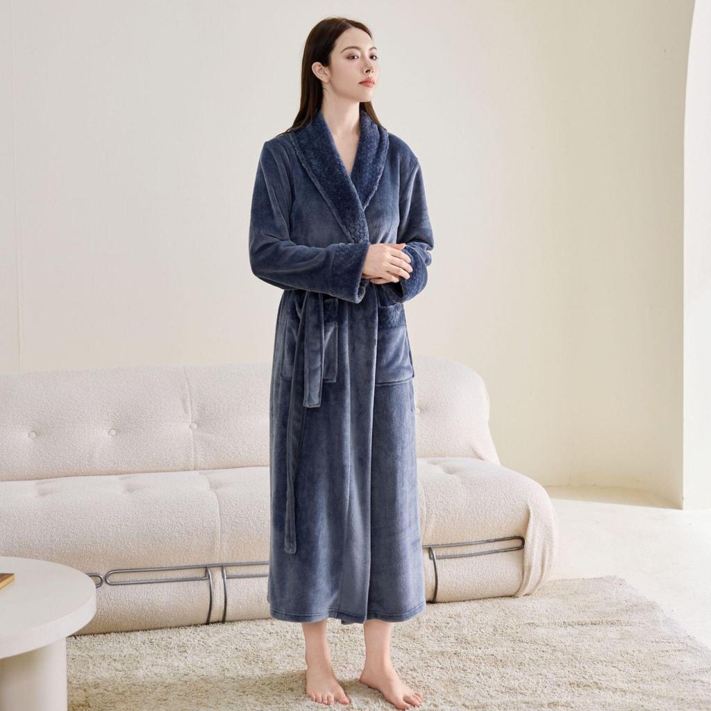 Thick Flannel Unisex Bathrobe - Plus Size, Couple's Long Nightgown Pajamas