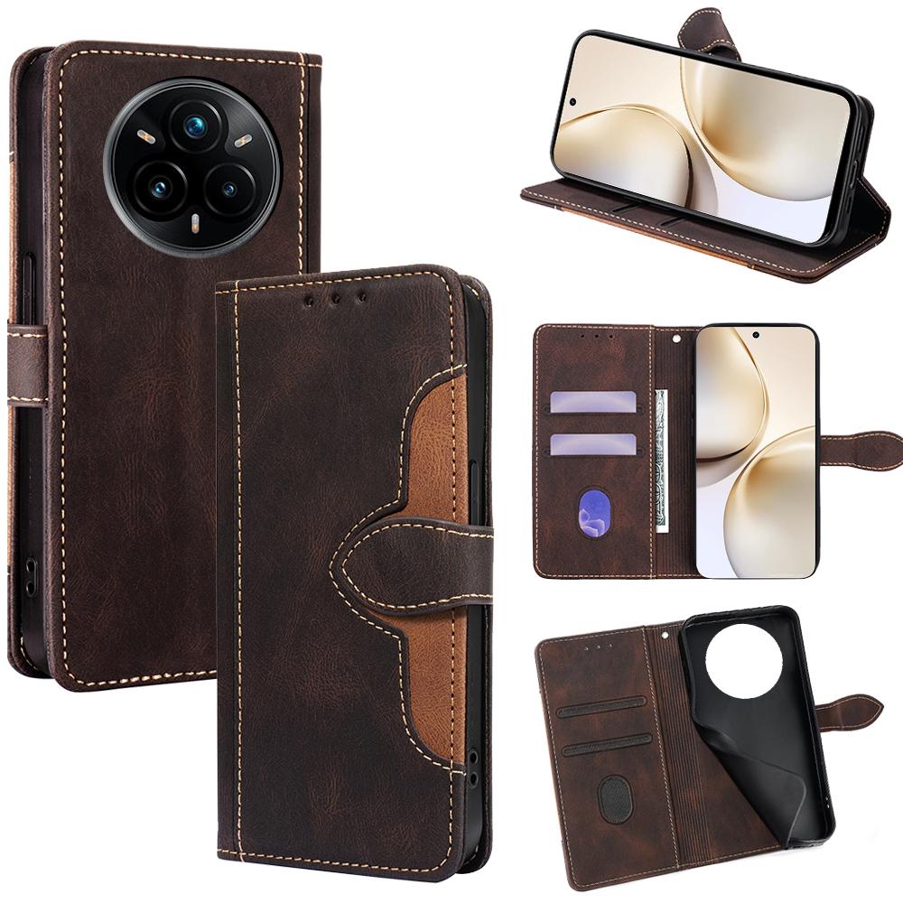 

For Realme 14 Pro 5G Case Leather Wallet Phone Cover with Straw Hat Magnetic Clasp Brown
