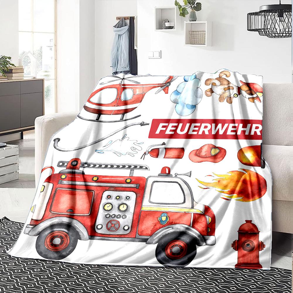 Feuerwehr-Thema Bedruckte Decke - Perfekt für Sofa, Bett, Reisen & Outdoor-Nutzung | Maschinenwaschbar, Gemütlich & Langlebig.