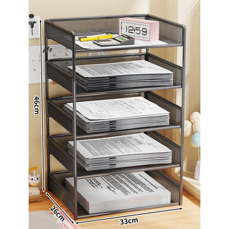Desktop File Organizer Multi-Layer Storage Rack for Office Supplies and Books