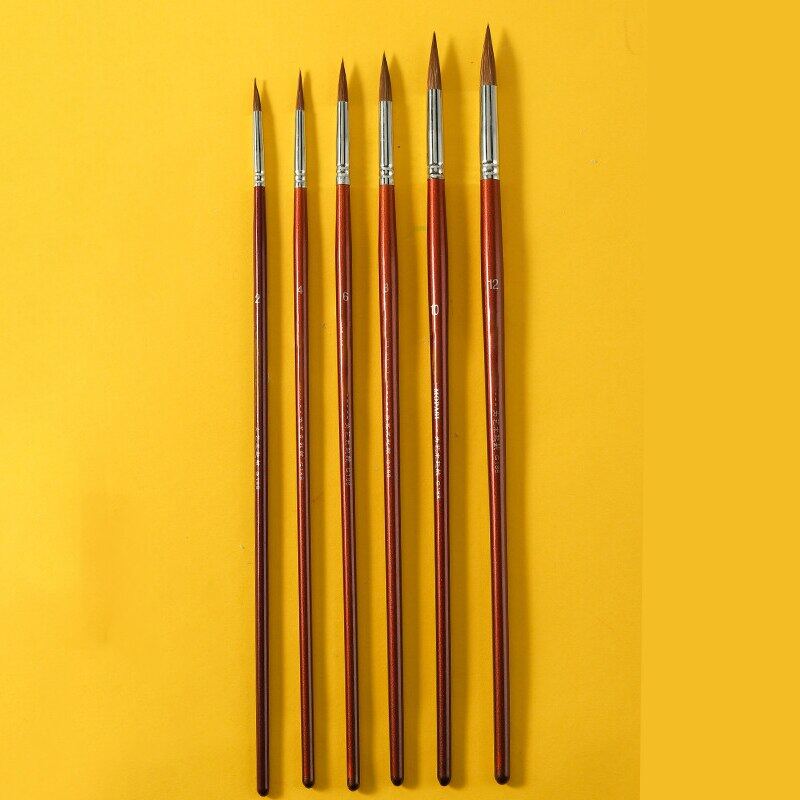 JOWOART 6ks Sada akvarelových štětců Veverčí srst Štětec na linky s háčkem Kulatá hlava Gouache štětec Digitální olej Pečlivě ručně malovaná Malba Linkové umění Test