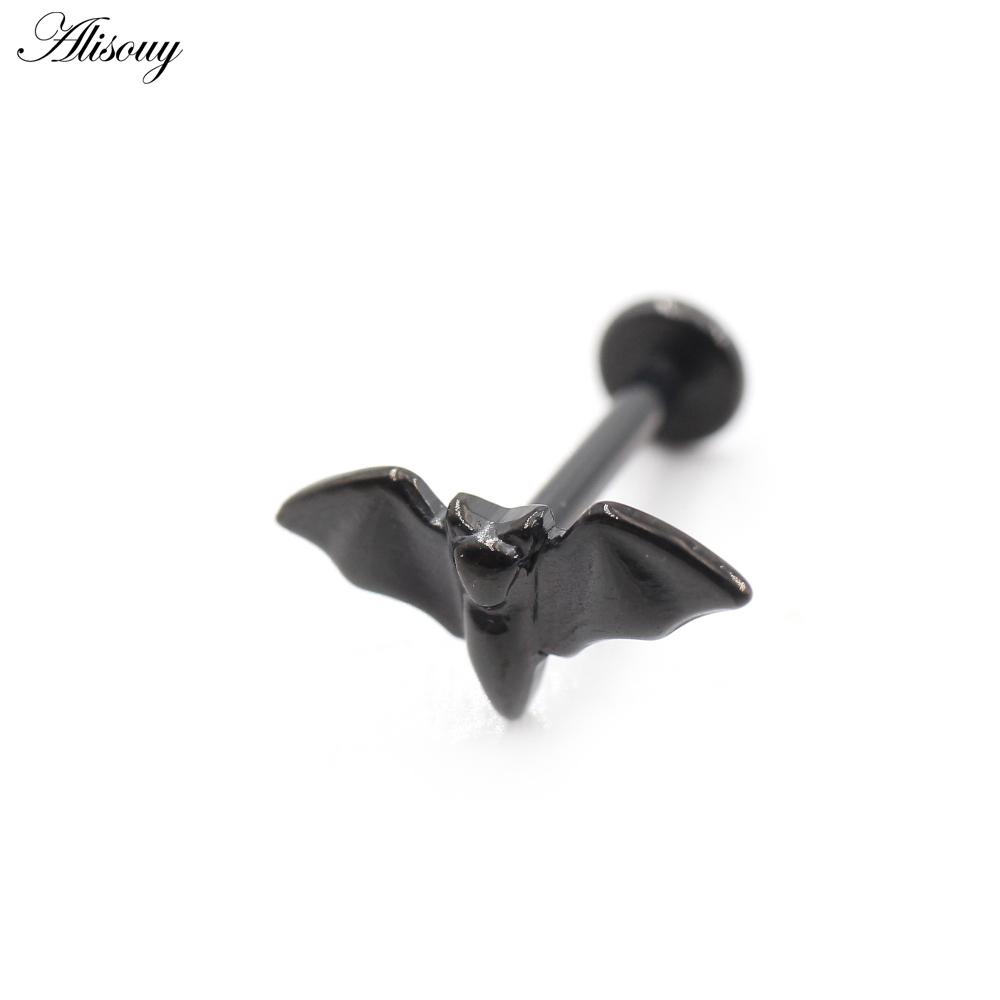 Alisouy 1PC Stainless Steel Bat Internal Thread Tragus Helix Labret Lip Rings Cartilage Earring Piercing Body Jewelry