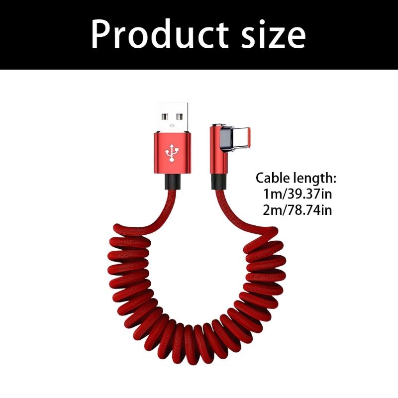 90 Degree Spring Type C Fast Charging Cable 120W 6A Extension Spring Data Cord For Phones Tablets