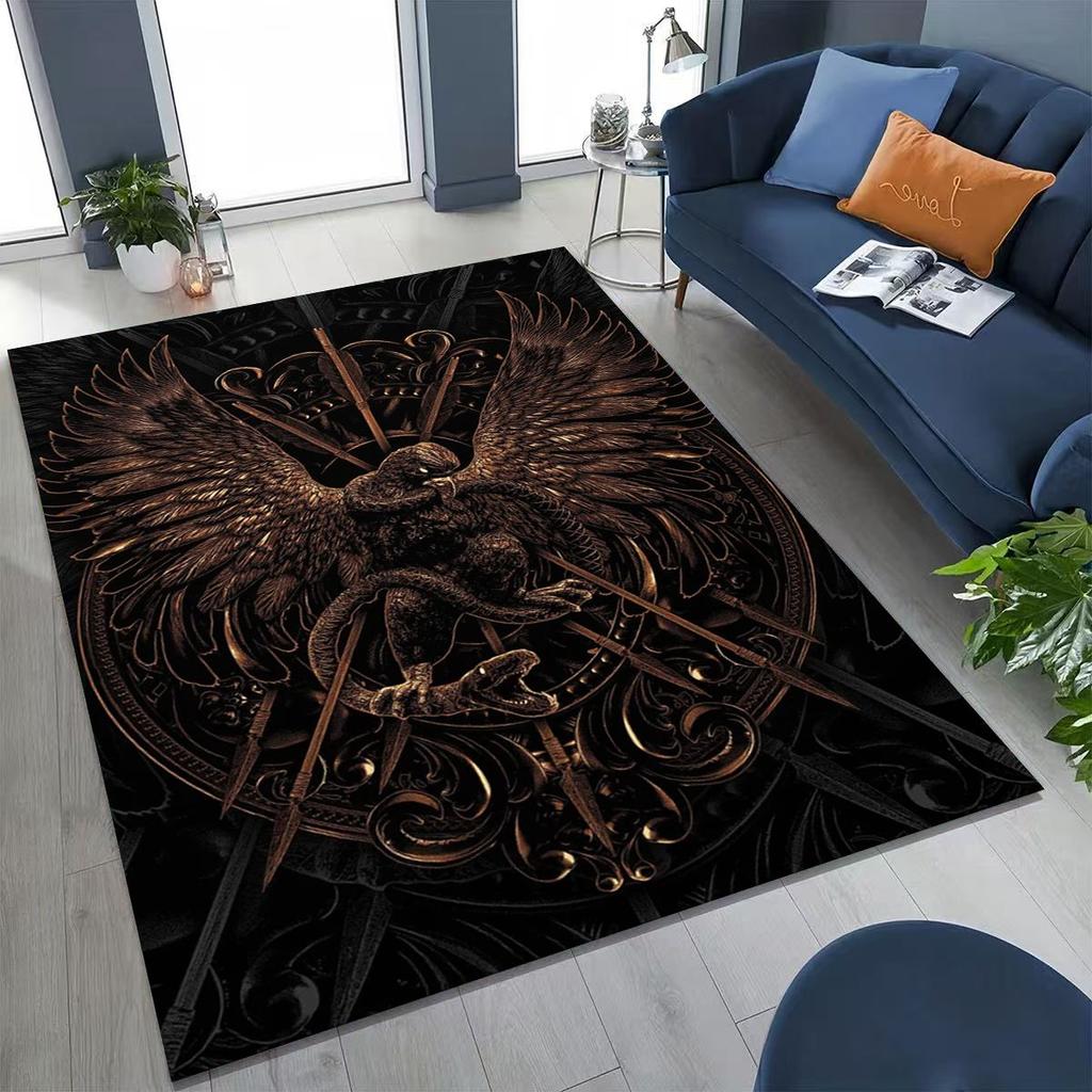 Nordic Viking Warrior Symbol Valhalla Valknut Rune Moto Rug for Bedroom Living Room Sofa Home Doormat Decor,Non-slip Floor Mat