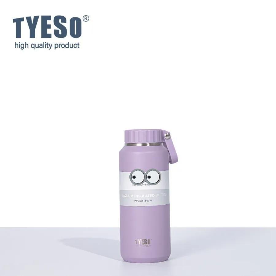 Tyeso 500ml Thermoses with Handle Large Capacity Insulated Easy-Pull Cup Sport Water Bottle for Men Women Portable Mug Hydration with Eye Sticker