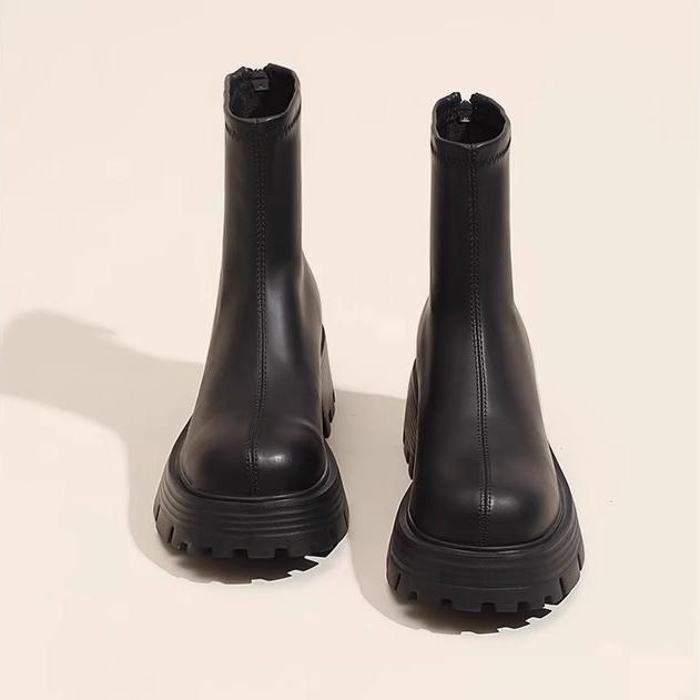 

Армейские ботинки для женщин, ботинки на толстом каблуке, платформе, с ребристой подошвой, с молнией, женские удобные нескользящие ботинки челси из искусственной кожи для ходьбы 39