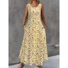Women's Round Neck Sleeveless Floral Print Maxi Dress Loose Fit Mid Waist Elegant Casual Long Dress