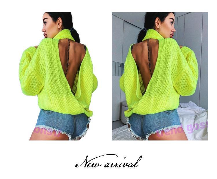 2025 European & American Women's Long Sleeve Backless Knit Top - Sexy High Neck Outerwear