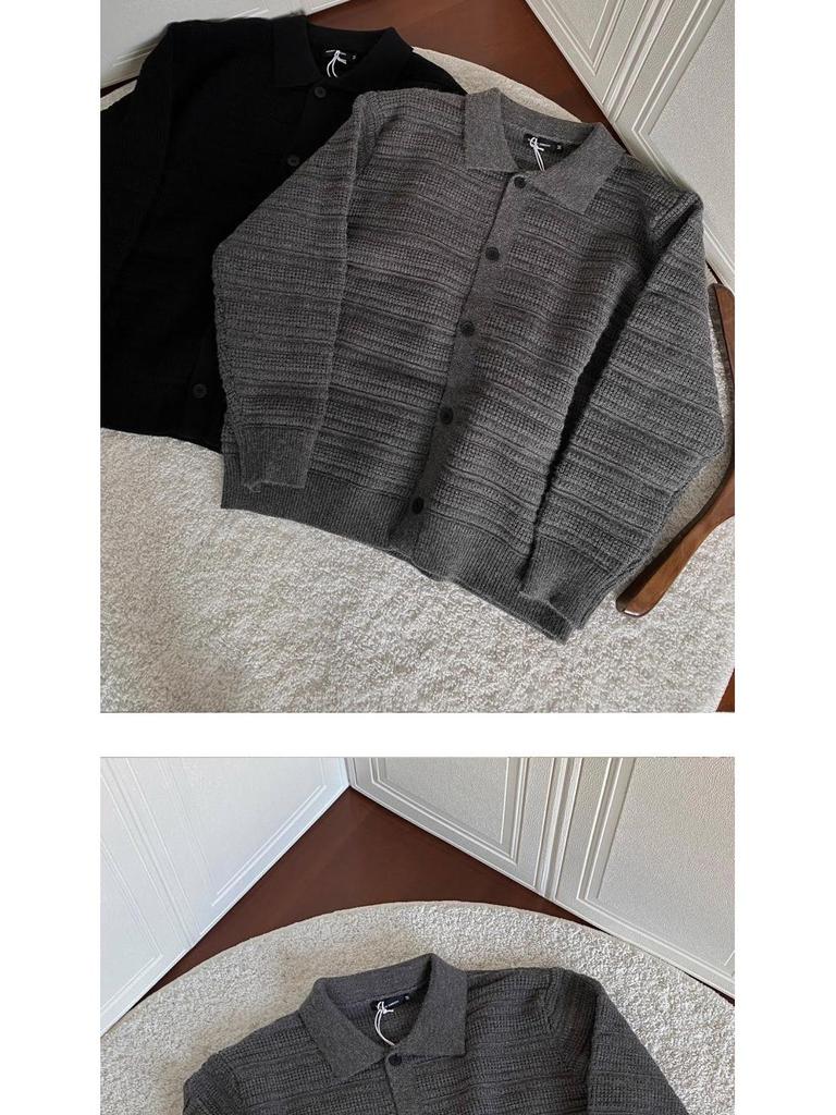 Men's Loose Fit Solid Color Retro Knit Cardigan Sweater Jacket