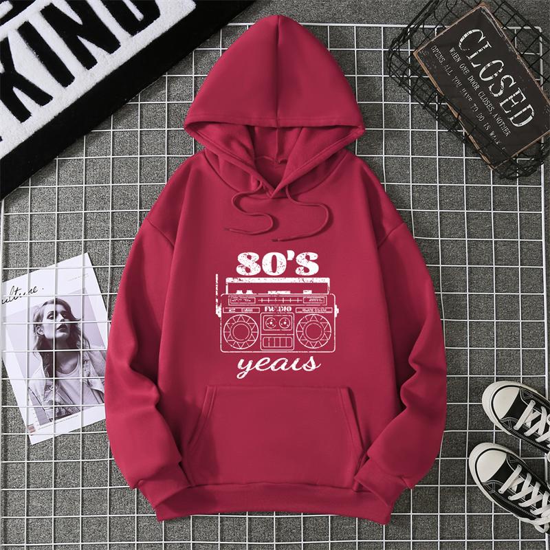 Radio Pattern Hoodie Womens Oversized Hoodie Fleece Vintage Tracksuit Fashion Long Sleeve Hip Hop Hooded Sweatshirt