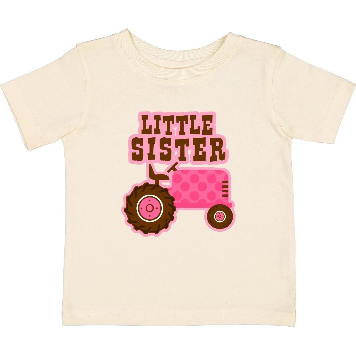 Inktastic Pink Tractor Little Sister Baby T-Shirt Farm Cute Polka Dot Infant 160