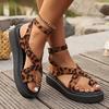 Fashion Summer Leopard Platform Sandals For Women Peep Toe Cross Strap Roman Sandals Woman Fashion Thick Sole Women's Sandals