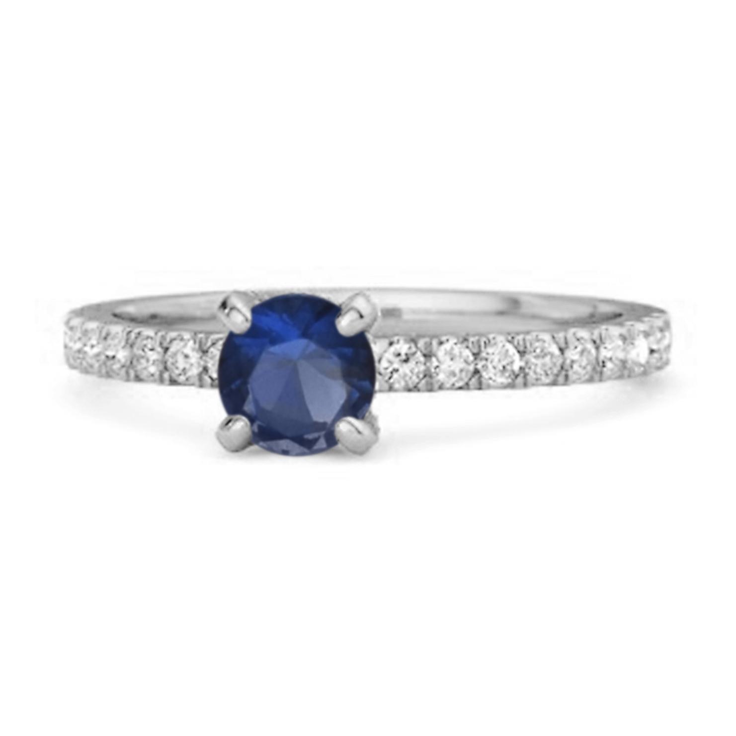 Blue Sapphire Solitaire Ring - 925  Sterling Silver 6