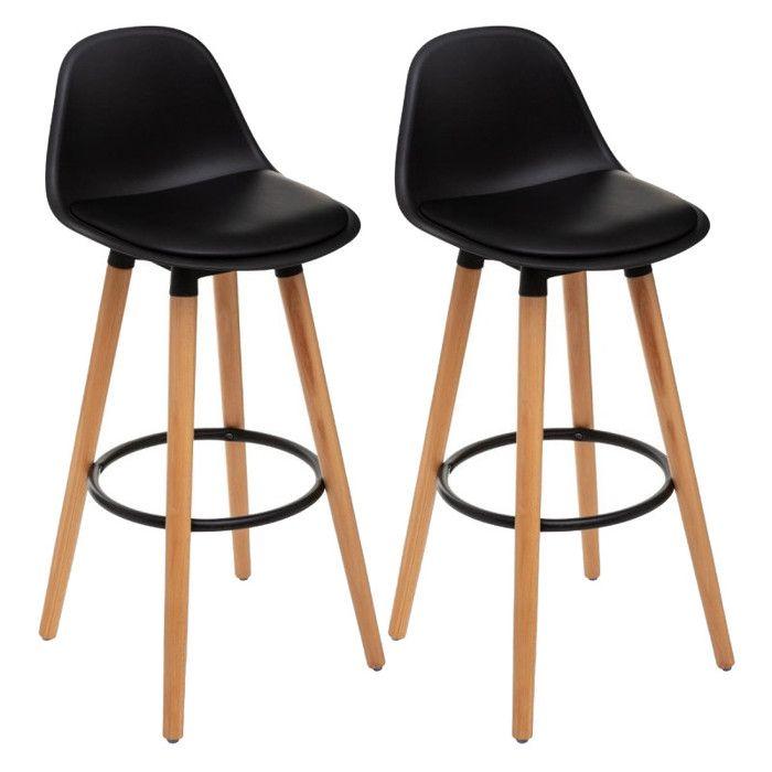 Lot de 2 tabourets bar déco style scandinave "Maxon" Atmosphera - Noir