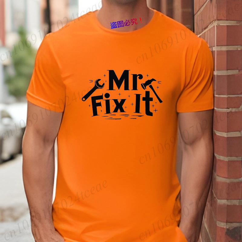 Mr. Fix It T-Shirt for Men, Hammer Wrench Graphic Tee Urban Casual Short Sleeve O Neck Tops Cool Handyman Gift for  Father's Day