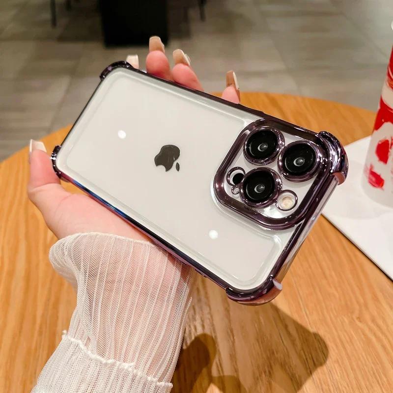 Electroplated Clear Air Bag Protection Lens Film Clear Case For  iPhone 15 14 13 12 11 Pro Max Plus XS XR Transparent Cover