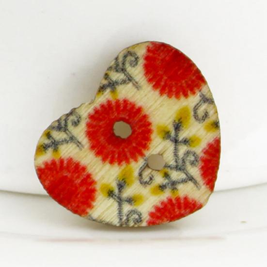 100Pcs Multicolor Heart Shaped 2 Holes Wood Sewing Scrapbooking Buttons