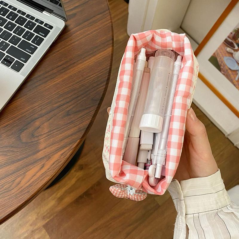 Fresh Lace Floral Design Pen Bag Large Capacity Multifunctional Stationery Bag Pencil Case Students Back To School