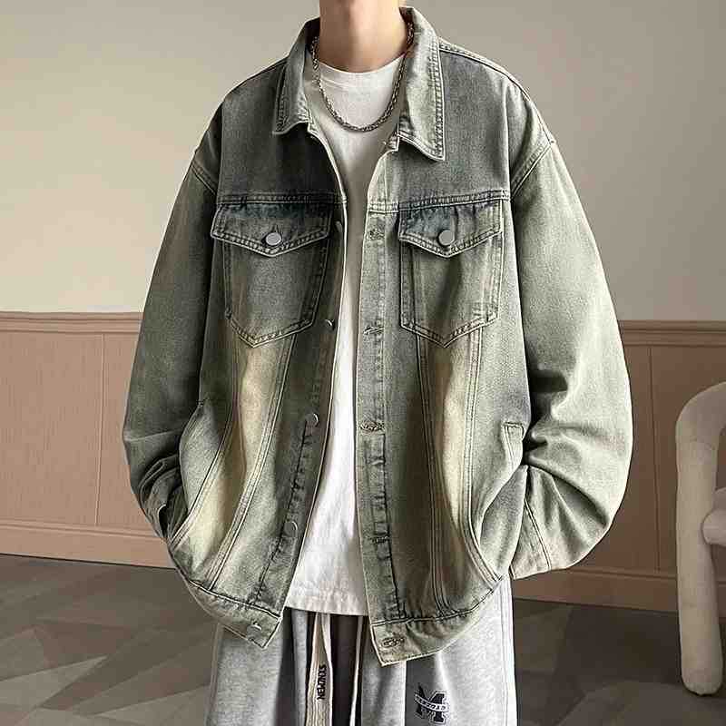 Yellow Mud Denim Jacket for Men In Spring and Autumn New Workwear American Style Loose Wash Jacket