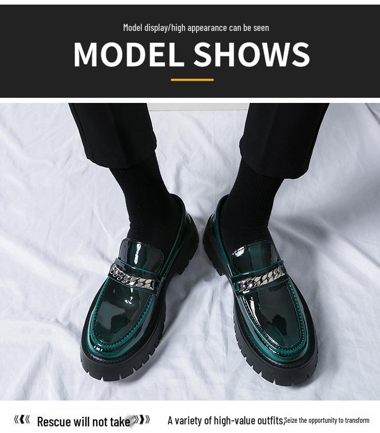 2024 Men's Shiny Patent Leather Loafers with Thick Sole and Height-Boosting Chunky Heel