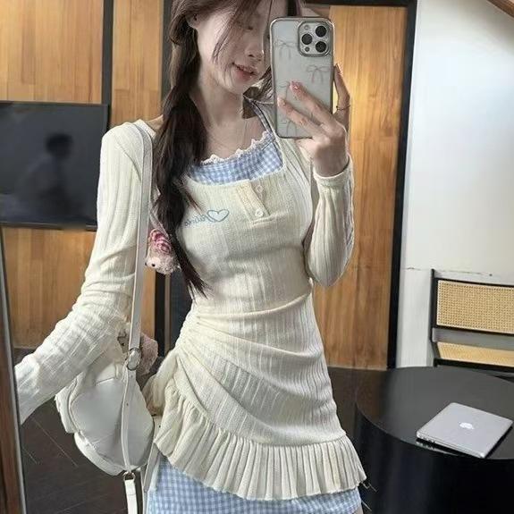 French sweet and pure style knitted short-sleeved dress women's summer small slim and thin hip-wrapped short skirt children