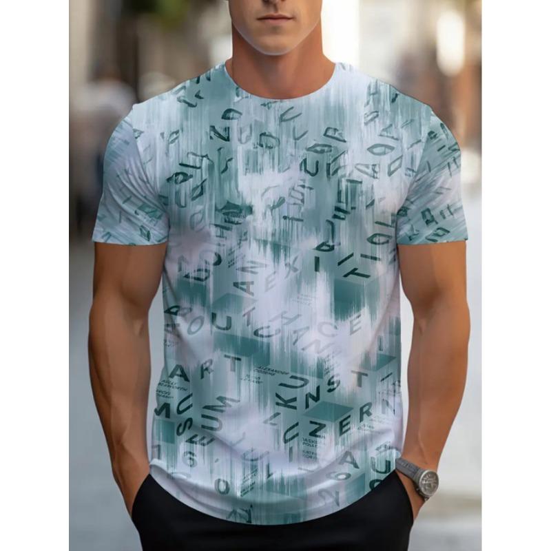 Men s Abstract Letter Print T-Shirt Fashion Short Sleeve S