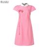 ZANZEA Women Splice Doll Collar Casual Short Sleeve Dress