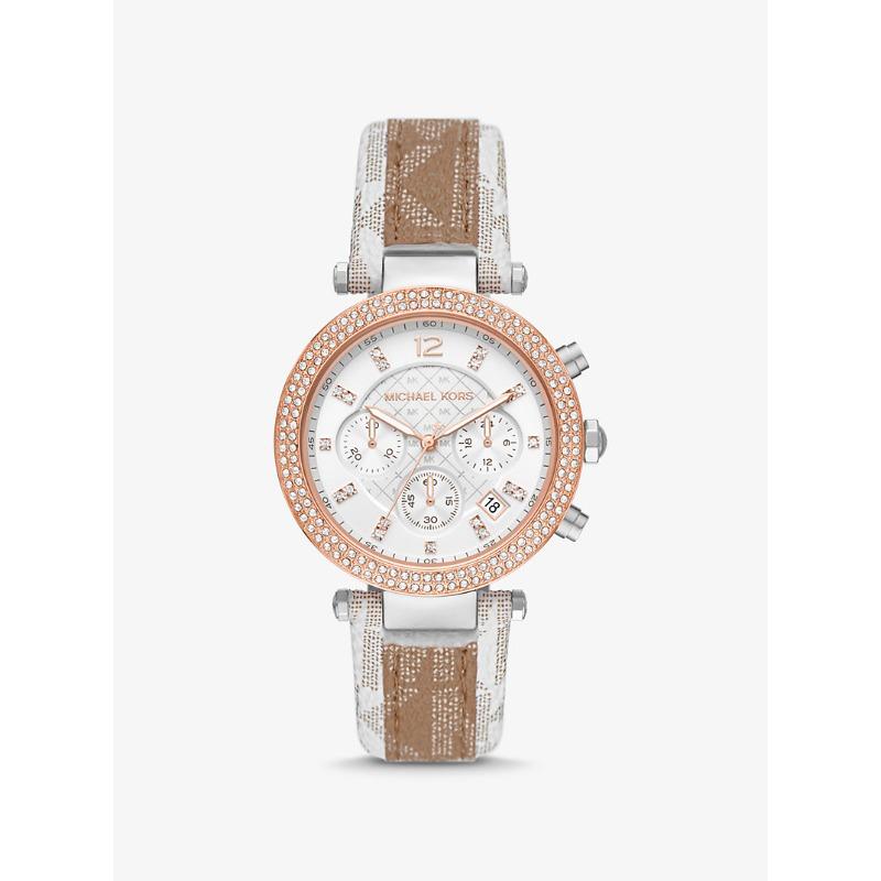 

Часы Michael Kors Parker с паве, двухцветные, с логотипом MK6950 ярко-розовый/золотой